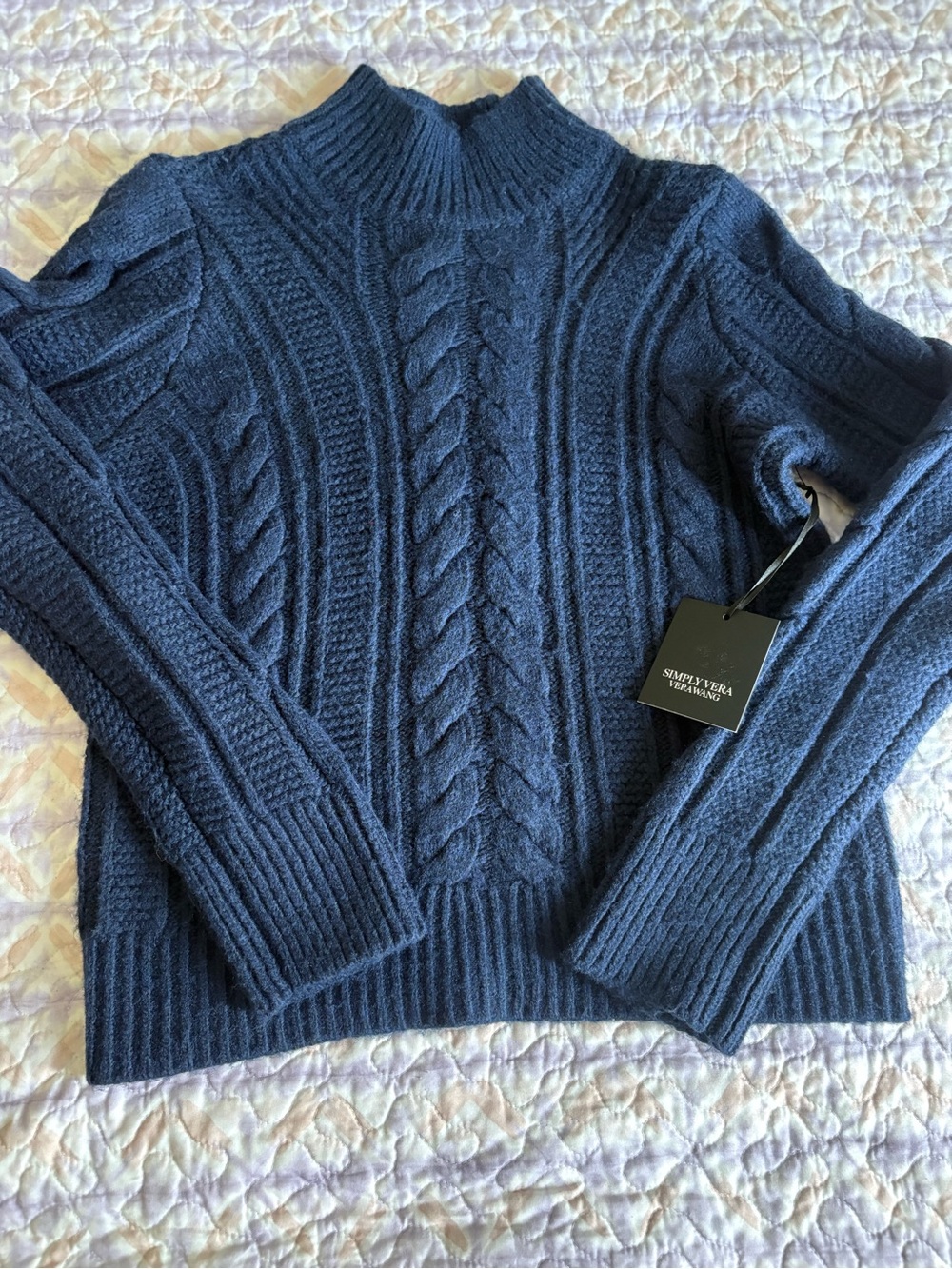 Simply Vera Vera Wang Navy Cable-Detail Turtleneck Sweater